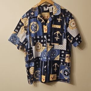 Vintage Cabin Creek Men's Casual Shirt - Navy and Gold